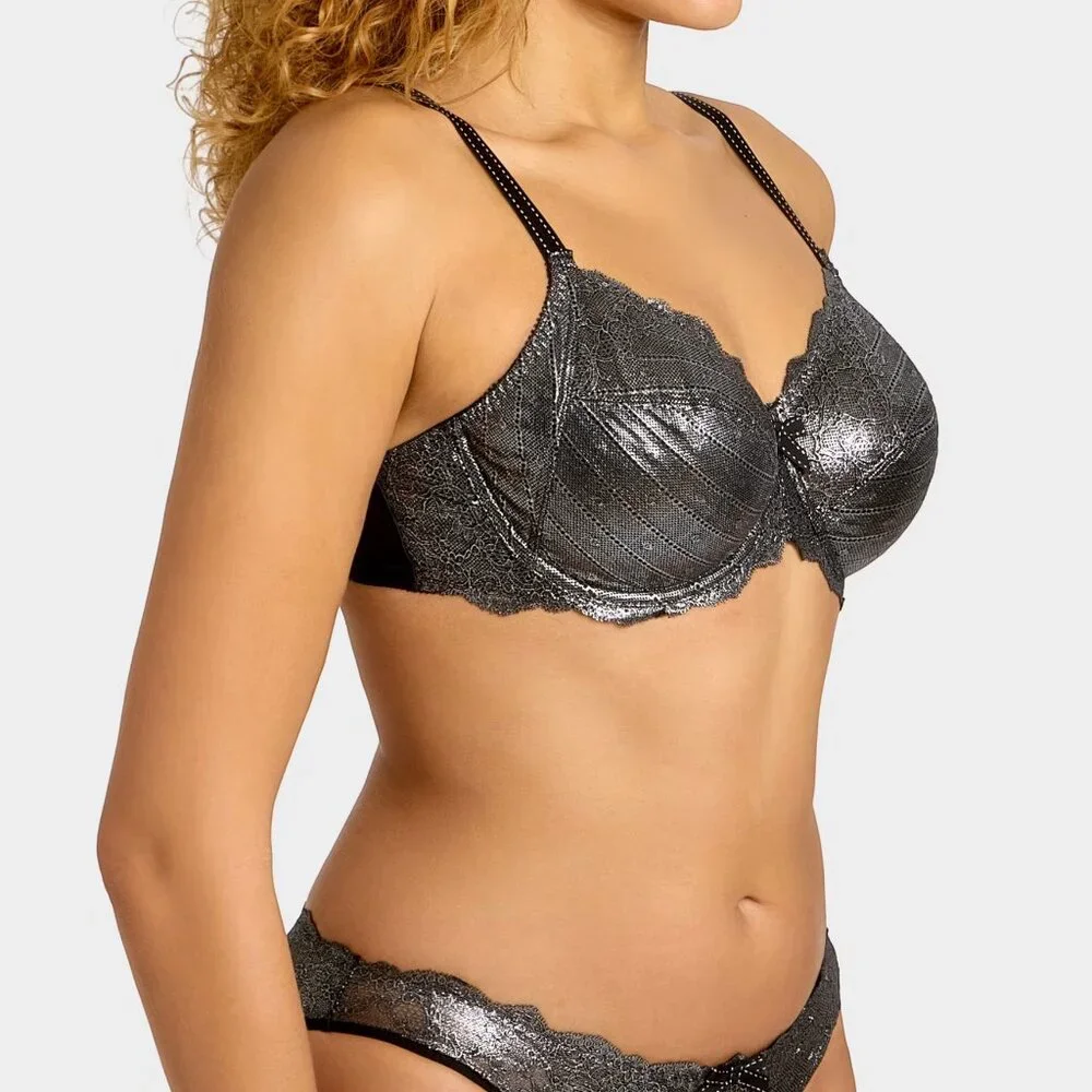 Chantelle Rive Gauche Bra 38DDD Black Metallic Lace - Picture 10 of 10